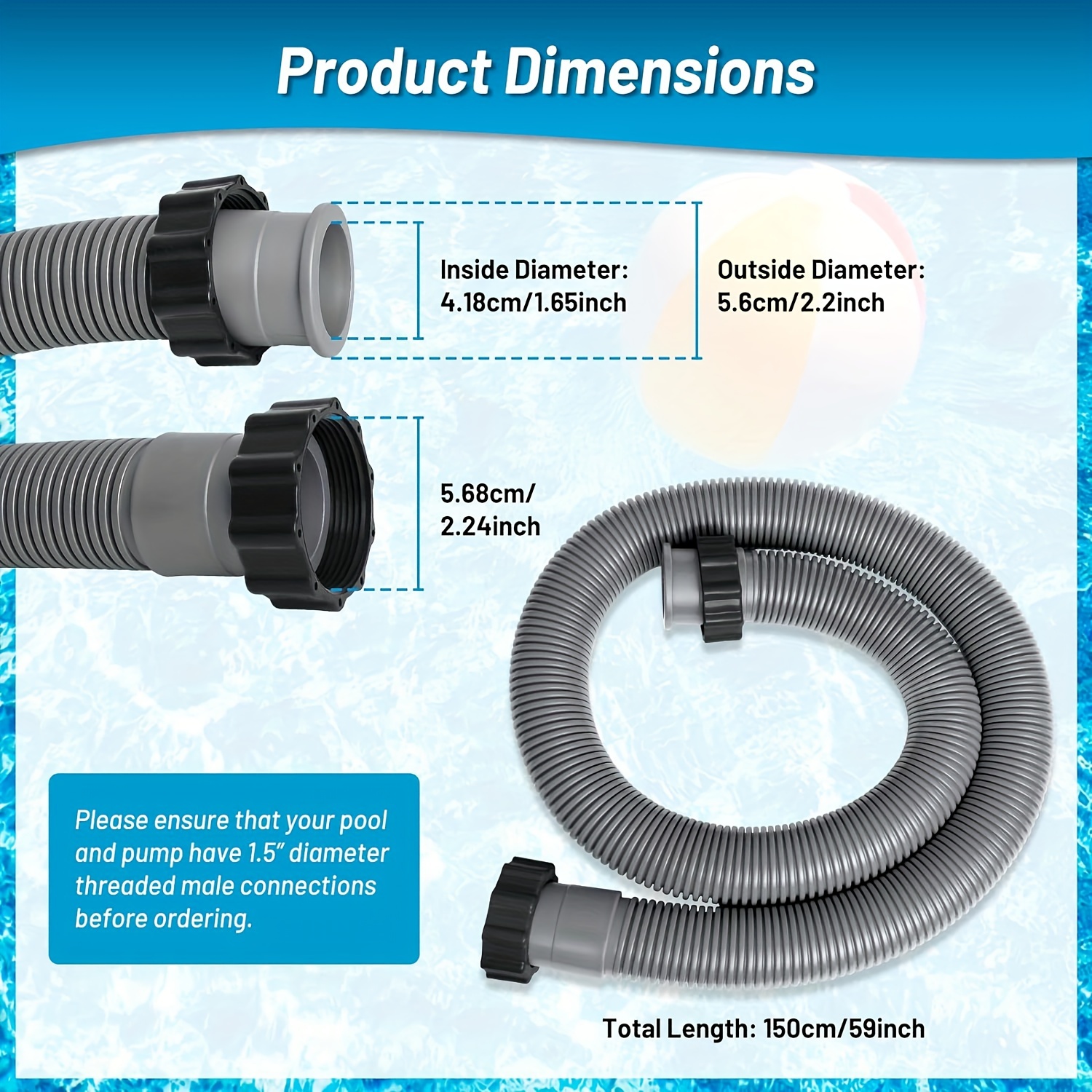 Ersatzschlauch Für Poolpumpe – 3,8 Cm Durchmesser, 150 Cm Lang, 2 Stück, Blau, Für Sandfilter & Salzwassersysteme