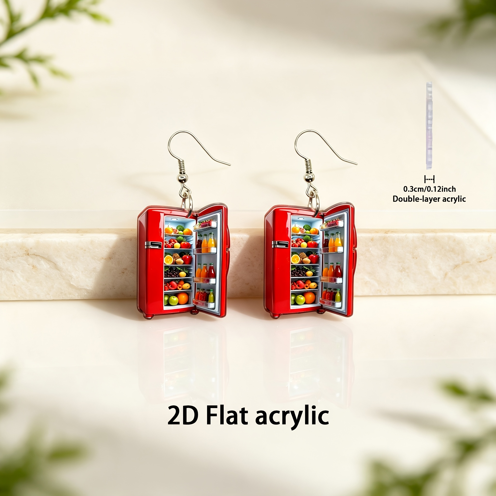 Mini Red Fridge Acrylic Dangle Earrings, Cute Design