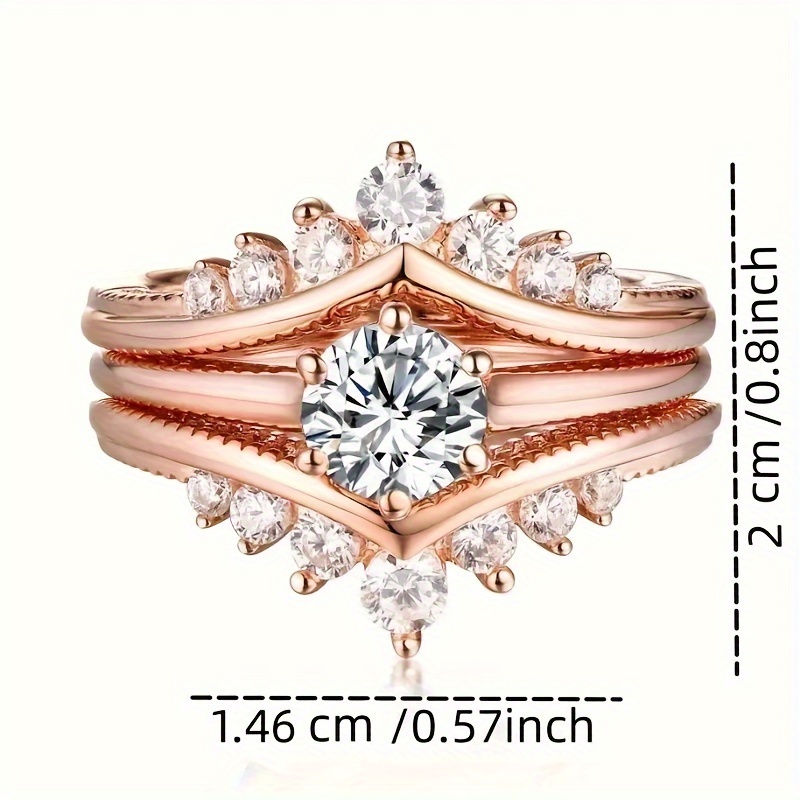 Stackable Ring Set Trendy Crown Shape Inlaid Sparkling - Temu