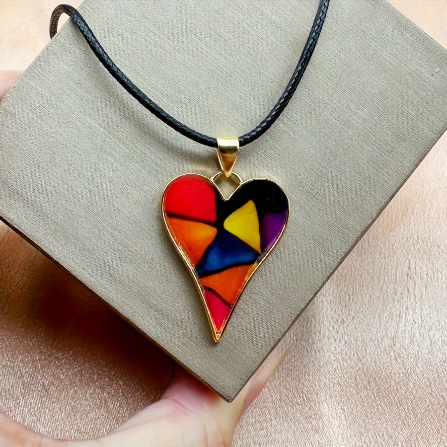 Image of 1pc Stylish Colorful Necklace Love Necklace Colorful Love Necklace Personality Necklace Holiday Gift Party Necklace Necklace For Women