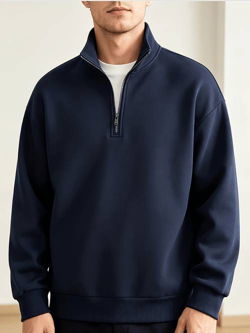 sudadera holgada para hombre, estilo retro casual, cremallera y cuello