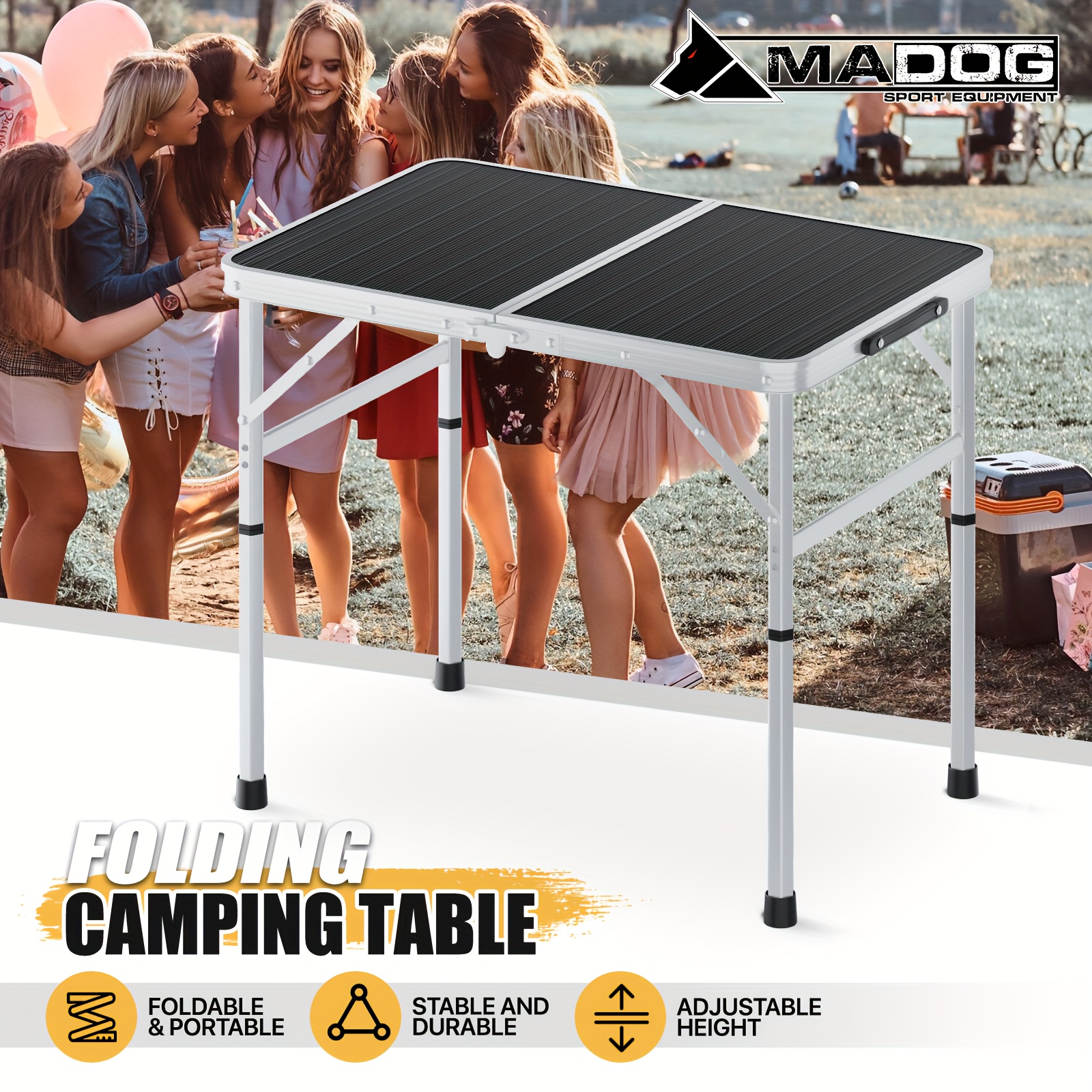 

Folding Camping Table, Portable Lightweight Outdoor Camp Table With Adjustable Height And Carrying Handle For Picnic Bbq