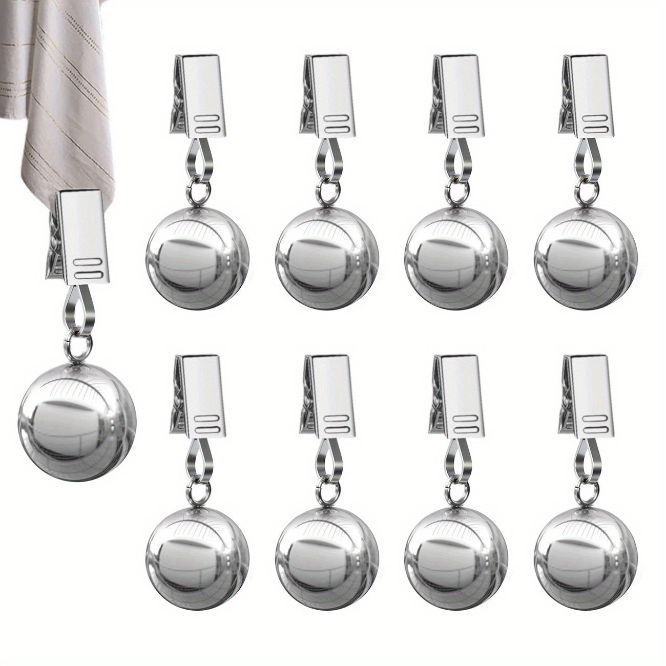 Image of 8 Pack Heavy Duty Tablecloth Weights, Stainless Steel Balls With Stainless Steel Clips, Tablecloth And Banner Stabilizing Clips - For Home, Party, Outdoor Garden, Camping, Picnic