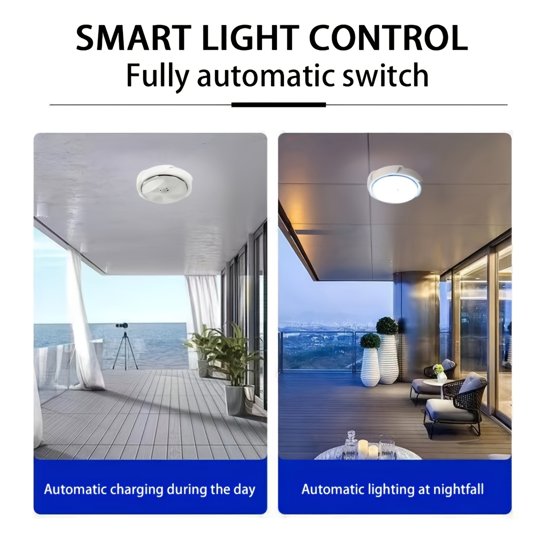 Luz solar de techo de 13 cm, luz LED ultrabrillante para interior/exterior, control dual inteligente, ideal para dormitorio, pasillo o jardín, con control remoto, regulable y temporizador