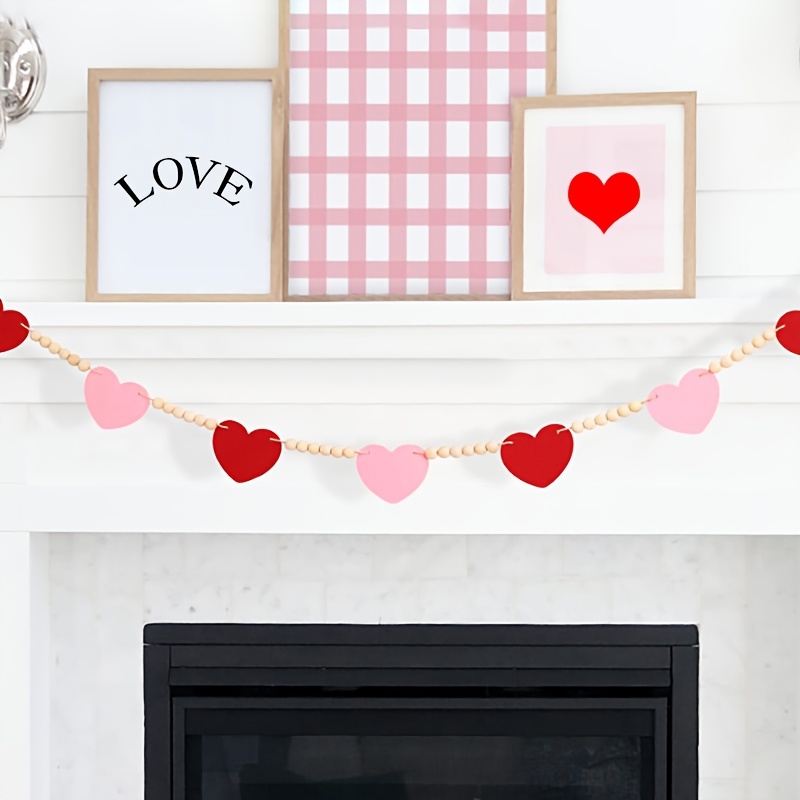 

Heart Wooden Bead Garland - -themed Home Decor For Valentine's Day, Weddings, And Parties