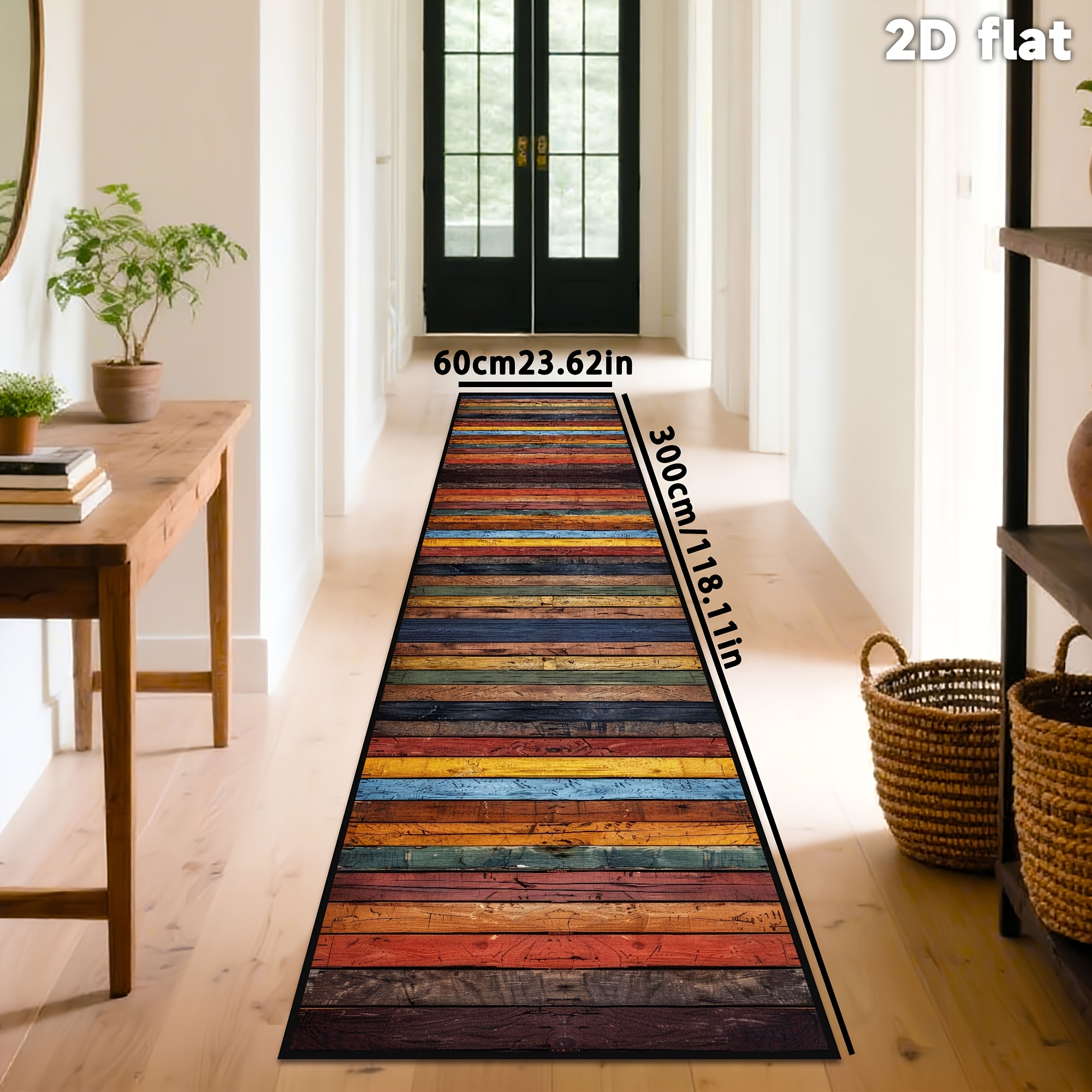 Image of 2d Flat Golden Diamond Velvet, 1pc Fashion Long Hallway Rug, Durable, Non-slip, Washable Bedside Mats For Farmhouse Kitchen, Home Office, Laundry Room Decor, Villa Decor, Hallway