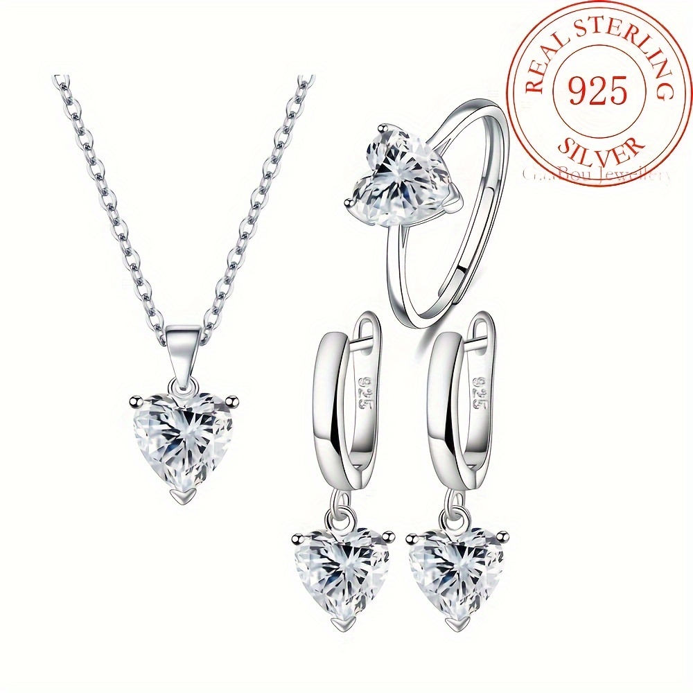 

Radiant Heart-shaped Sterling Silver Set - A Timeless, Dazzling Trio For Romantic Expressions, Perfect As An Sexy & Elegant Anniversary Or Valentines Day Gift