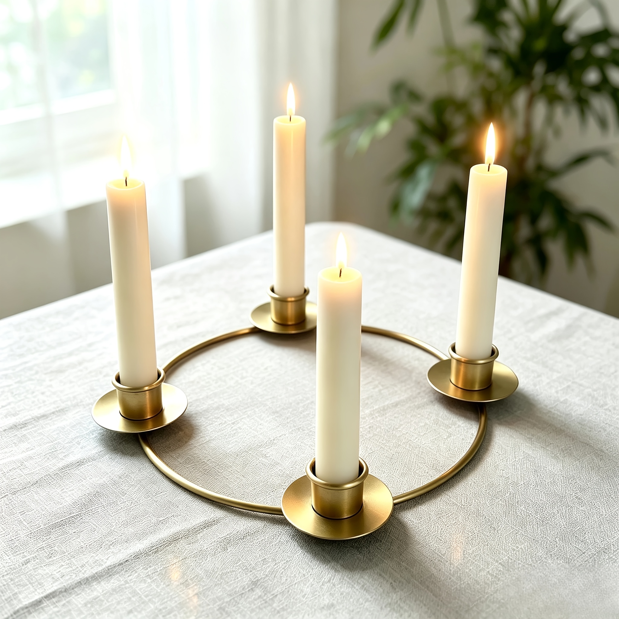 TEMU 1 Stylish Golden Metal Candlestick, Candlestick, Suitable For Dining Tablecloths, Fireplaces, And Wedding Decorations, Perfect For Home,