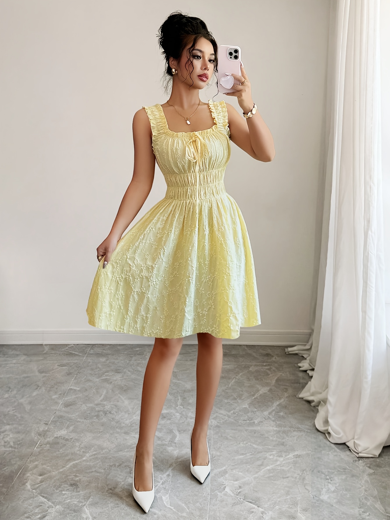 women's a line summer dresses Sakmal Mid-Length for Women Notch Neck Orange Sleeveless Tie Pleated Solid A-Line Dress, Women's, Size: Small Please refer to our own size chart and you can find it in our pictures or from the description Saline Dress