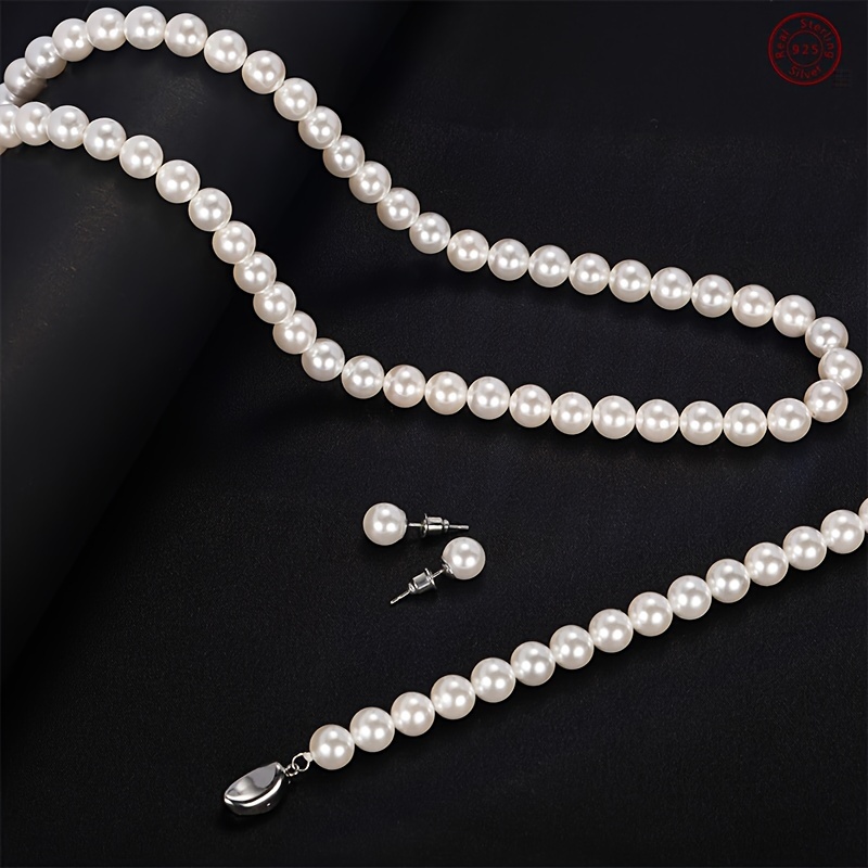 925 silver freshwater pearls   3pcs set necklace bracelet earrings daily wear valentines day anniversary gift christmas gift for family complimentary gift box Product details 1