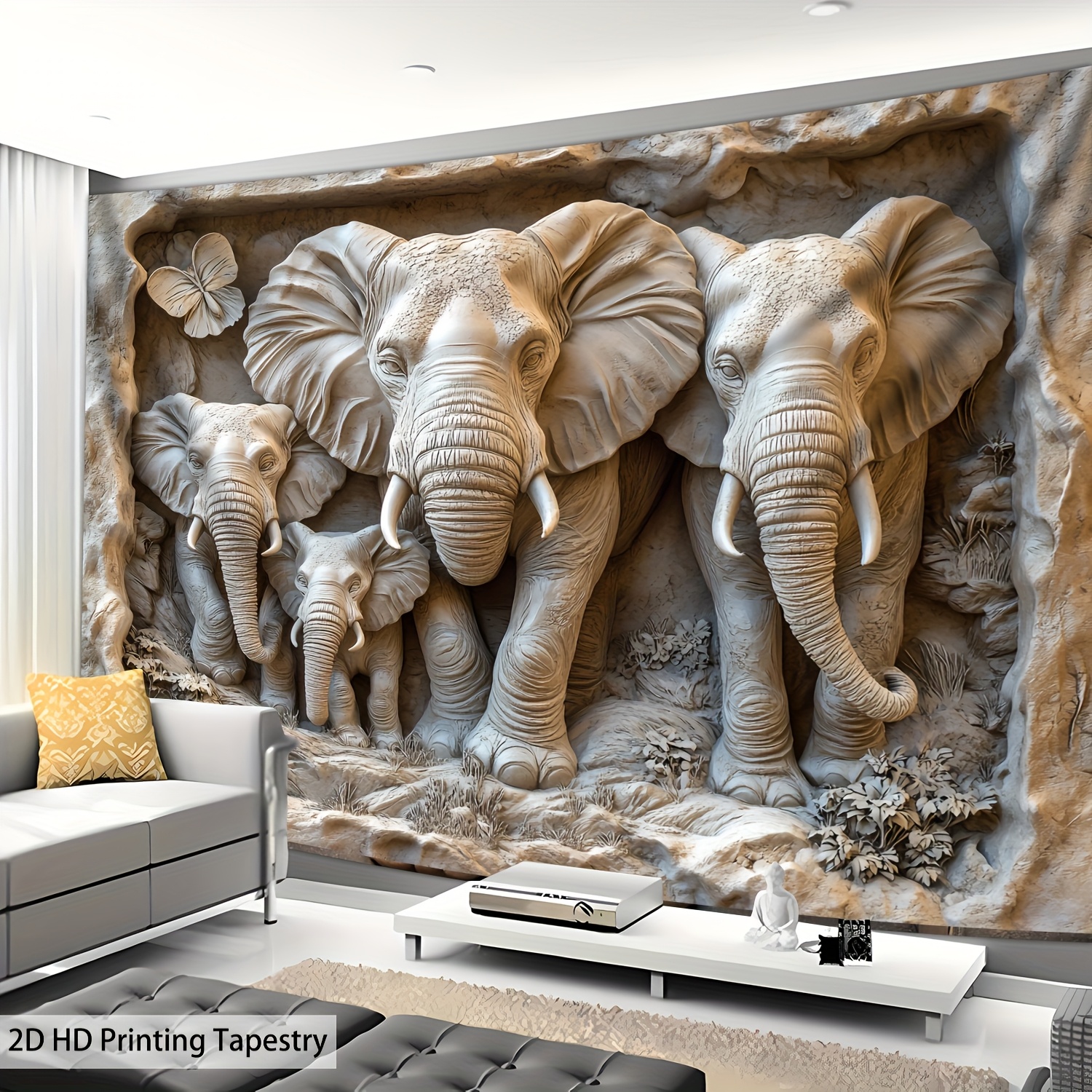 Tenture murale éléphant sculpture pierre impression hd grand_voghion.com