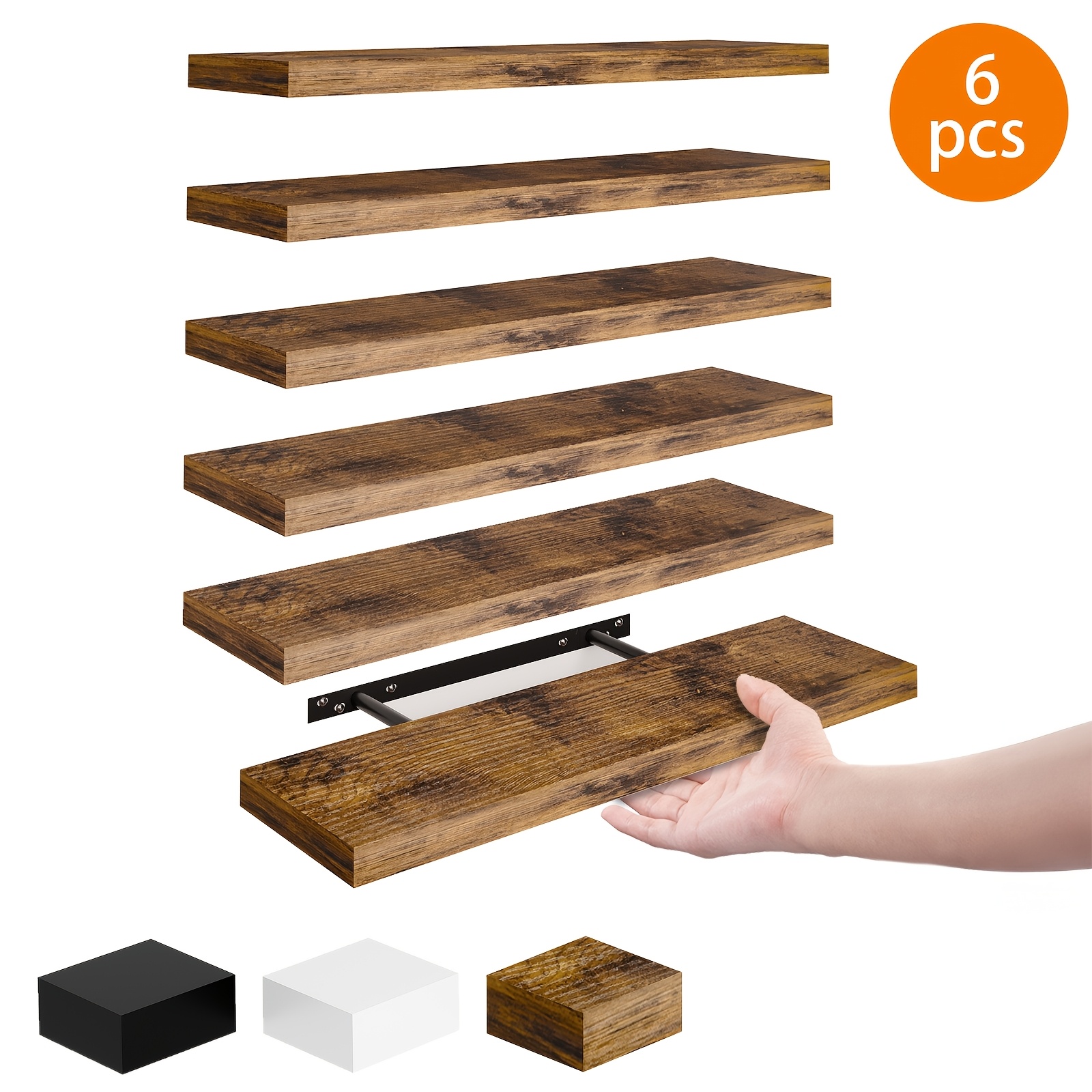 TEMU Tomnk 6pcs Floating Shelves For Wall, 40cm Invisible Bracket Wall Shelves, Multifunctional Space-saving Storage Book Shelf, Minimalist Design,