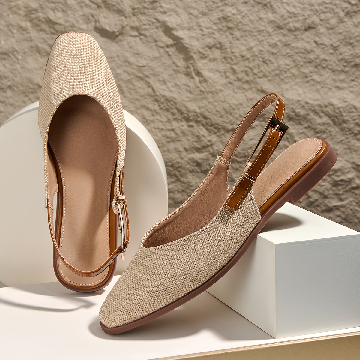womens elegant beige linen moccasin   toe sandals with   closure breathable pu cover lining arch support beige tpu sole casual to formal shoes for summer office semi formal events comfortable durable everyday dress shoes light beige woven upper with back strap metal   soft pu insole tpu outsole for all day wear low heel sandals for women comfortable womens sandals elegant sandals for women elegant classy shoes for women plus size Product details 3