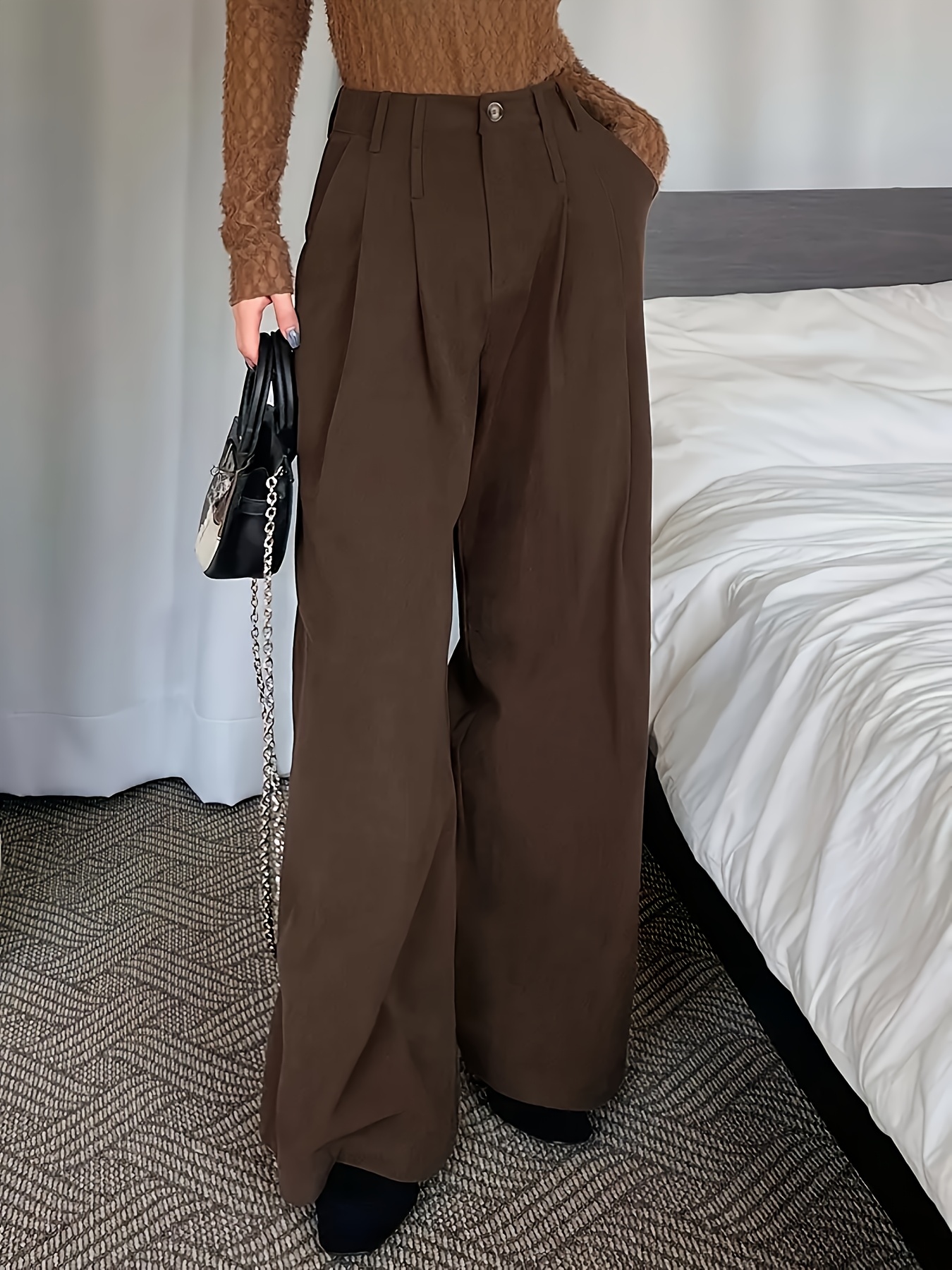 dames corduroy broek - retro rechte pijp lange broek met ingebouwde rits,     (zwart/ /tan/marine), zakken - wasmachinebestendige winter herfst casual elegante broek voor uitjes - corduroy beenwarmte niet-rekbaar 4