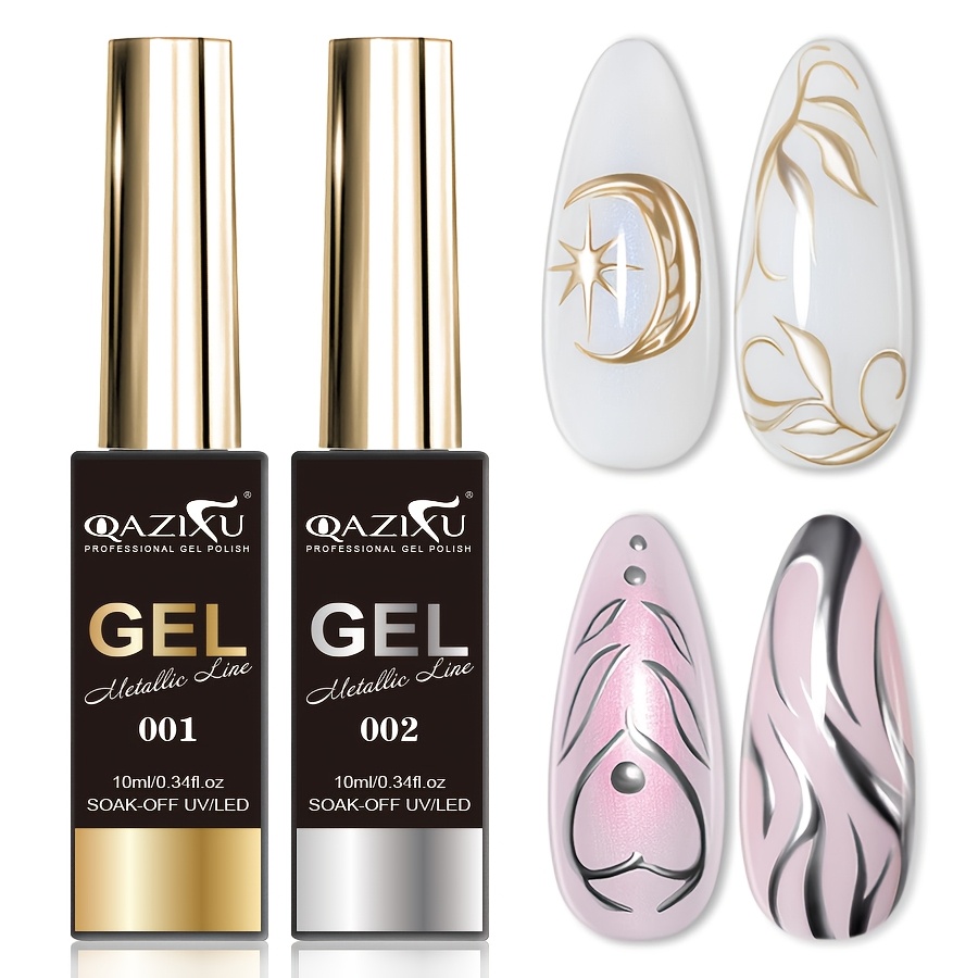 Image of Qazixu Golden Silvery Y2k Painting Gel Nail Polish, High-gloss Line Art And Nail Art /led Painting Polish, Suitable For Diy At Home, Salon, And As A Gift For Women