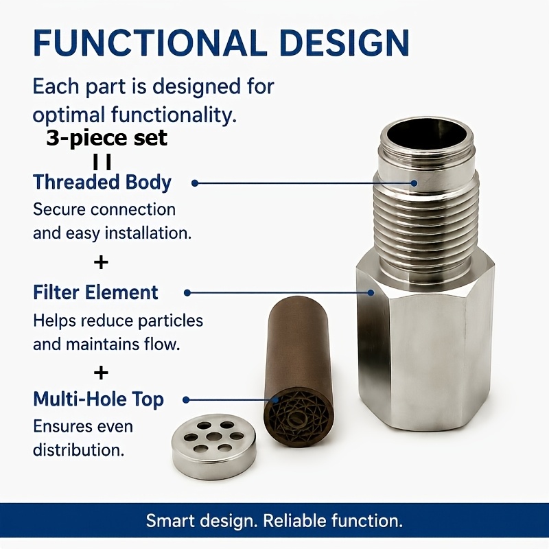 TEMU 3pcs Set Stainless Steel Threaded Adapters, Precision Metal Fittings With Filter Elements, Compatible With Oxygen Sensors, -resistant Connectors