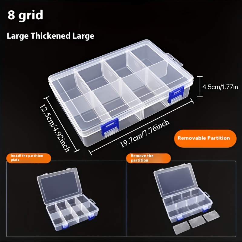 TEMU 6-compartment/8-compartment Detachable Plastic Transparent Storage Box With Leak-proof Lid - Durable Clear Organizer For Workshop, Garage,