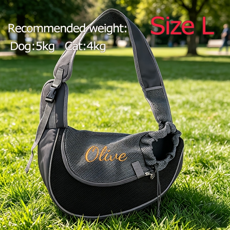 TEMU Custom Embroidered Pet Outing Shoulder Bag, Mesh Breathable Adjustable Shoulder Strap Cat And Dog Portable Carrier, In 5 Colors And 2 Sizes,