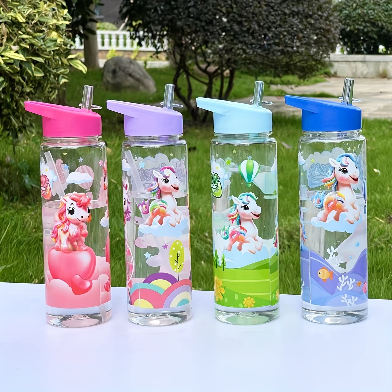 

1pc Cute Unicorn Cartoon Sports Water Bottle With Straw And Handle - Large Capacity, High-quality Ppsu Plastic, Designs For , Hiking, And Outdoor Activities, Unicorn Birthday Party Supplies