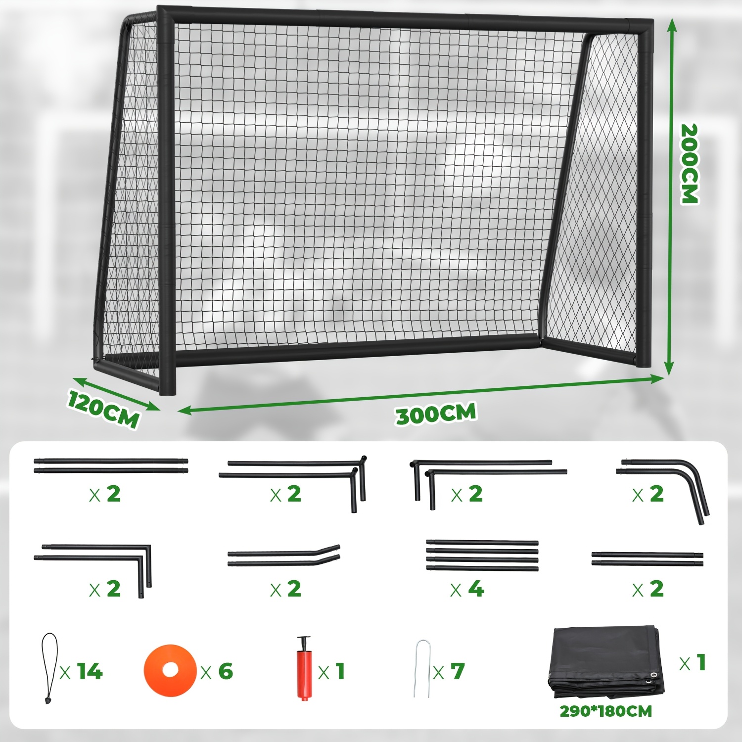 Image of 300 X 200 X 120cm Steel Soccer Goal With And Padding, 2-in-1 With Net, With Ground Anchors, Suitable For Beach, Park, Training Field, Playground, Backyard, And Garden