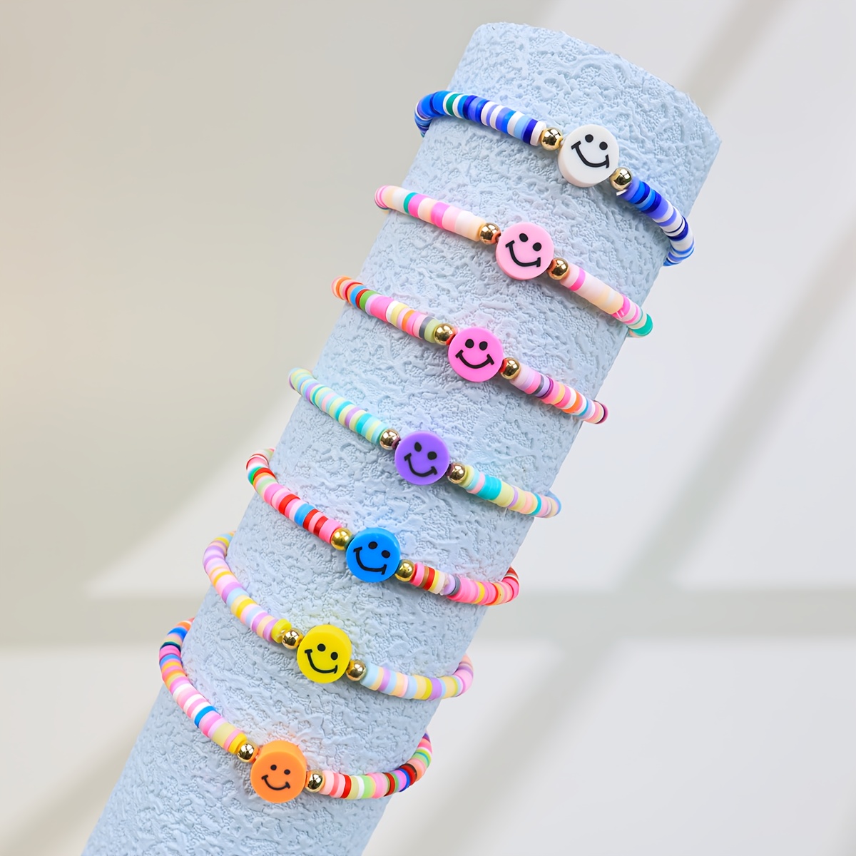 pack smile face beaded bracelets elastic wristbands Temu Canada
