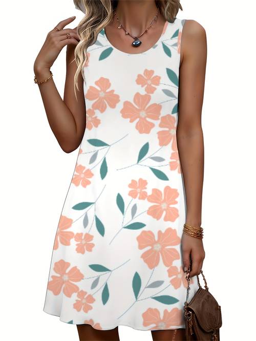womens sleeveless casual dress with vibrant floral print soft breathable length dress round neck machine washable for casual attire dresses able relaxed able material relaxed style lovers