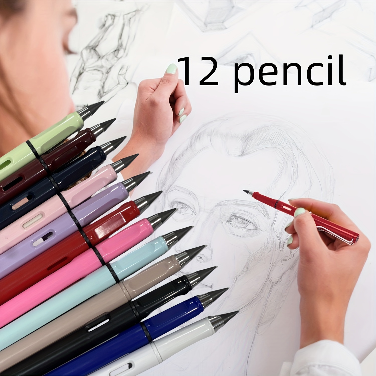 

12 Pcs Each Pencil With An Eraser, Oil Painting And Magic Pencils Eternaartwork, Art Supplies, Eternal Pencils Forever Inkless Pen Everlasting Pencil With