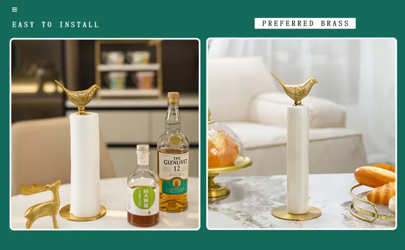 1pc elegant brass bird shaped paper roll holder durable copper material vertical tissue dispenser with sturdy base ideal for kitchen bathroom decor perfect festival gift bathroom accessory decor durable construction paper towel holder Product details 2