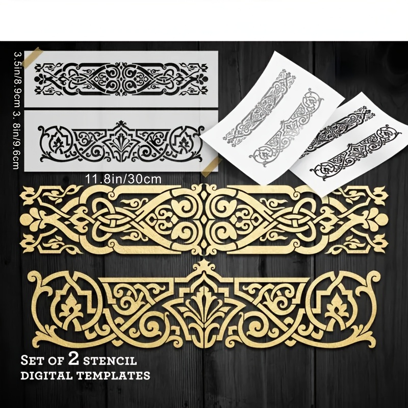 Image of 2 Arabic Floral Decoration Stencil And Number Template Vector Files, Aluminum Foil Cutting Dies