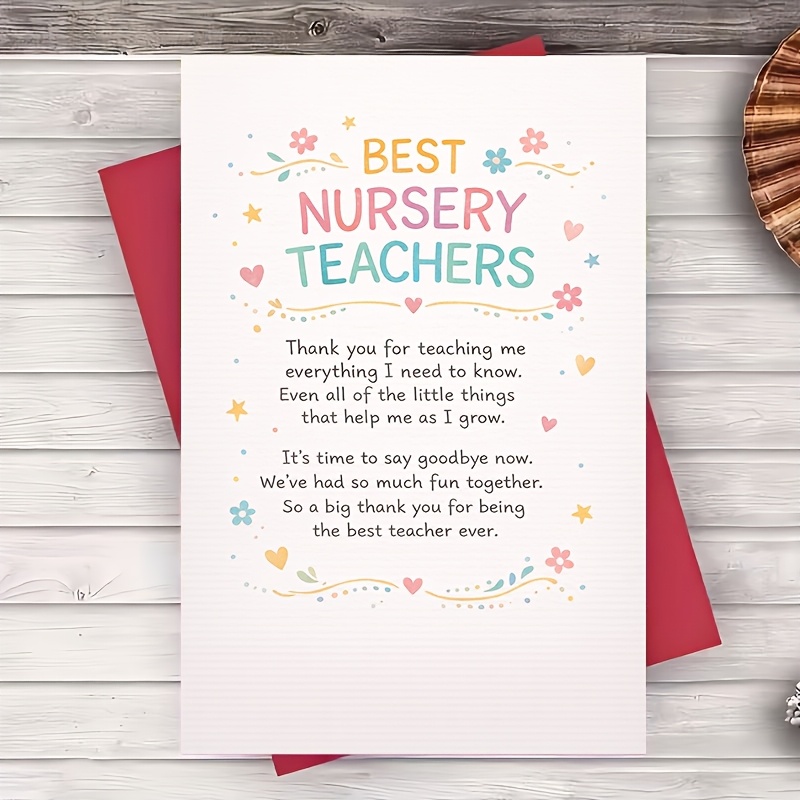 TEMU 1 Envelope And 1 Greeting Cardbest Nursery Teachers Thank You Card For Educators Graduation Farewell Appreciation From Parents 2d Greeting Card
