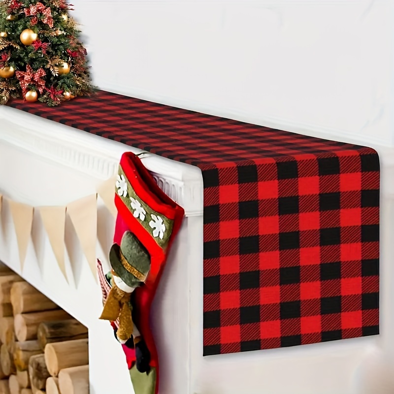 

Christmas Red And Black Buffalo Plaid Table Runner - 100% Polyester Woven Rectangular Dining Decor For Holiday Celebrations, Festive Decorations Perfect Gift (1-pack)