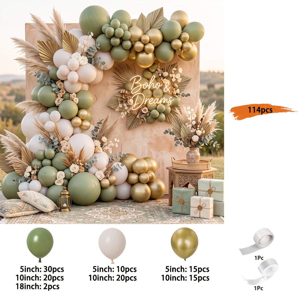 TEMU Guirnalda de de globos de 114 piezas, color , pastel, , dorado, de látex, estilo bohemio, para decoración de , aniversarios, baby showers,