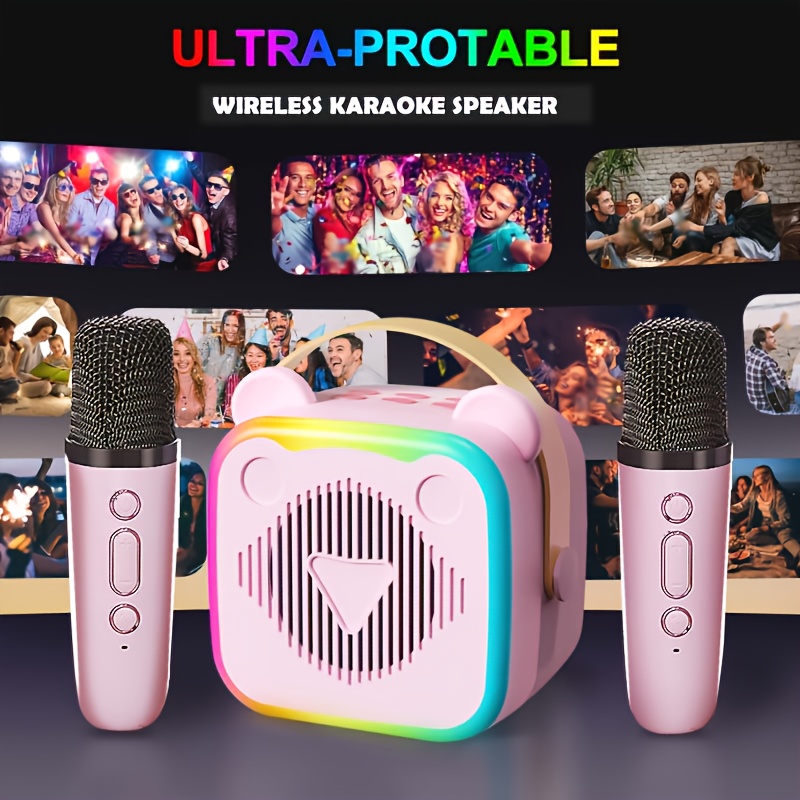 Multifunctional karaoke machine with wireless microphone,   with 2 wireless microphones and LED speakers - USB powered, suitable for family   and Christmas gifts