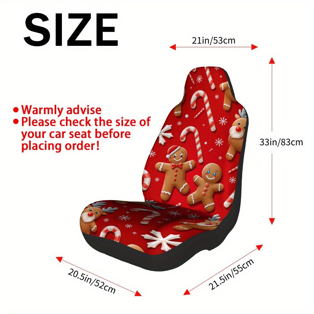 TEMU 2pcs, Christmas Gingerbread Reindeer Print Car Seat Covers, Durable And Foldable, Fit For Front Seats, Ideal For Stylish Interior Upgrade And