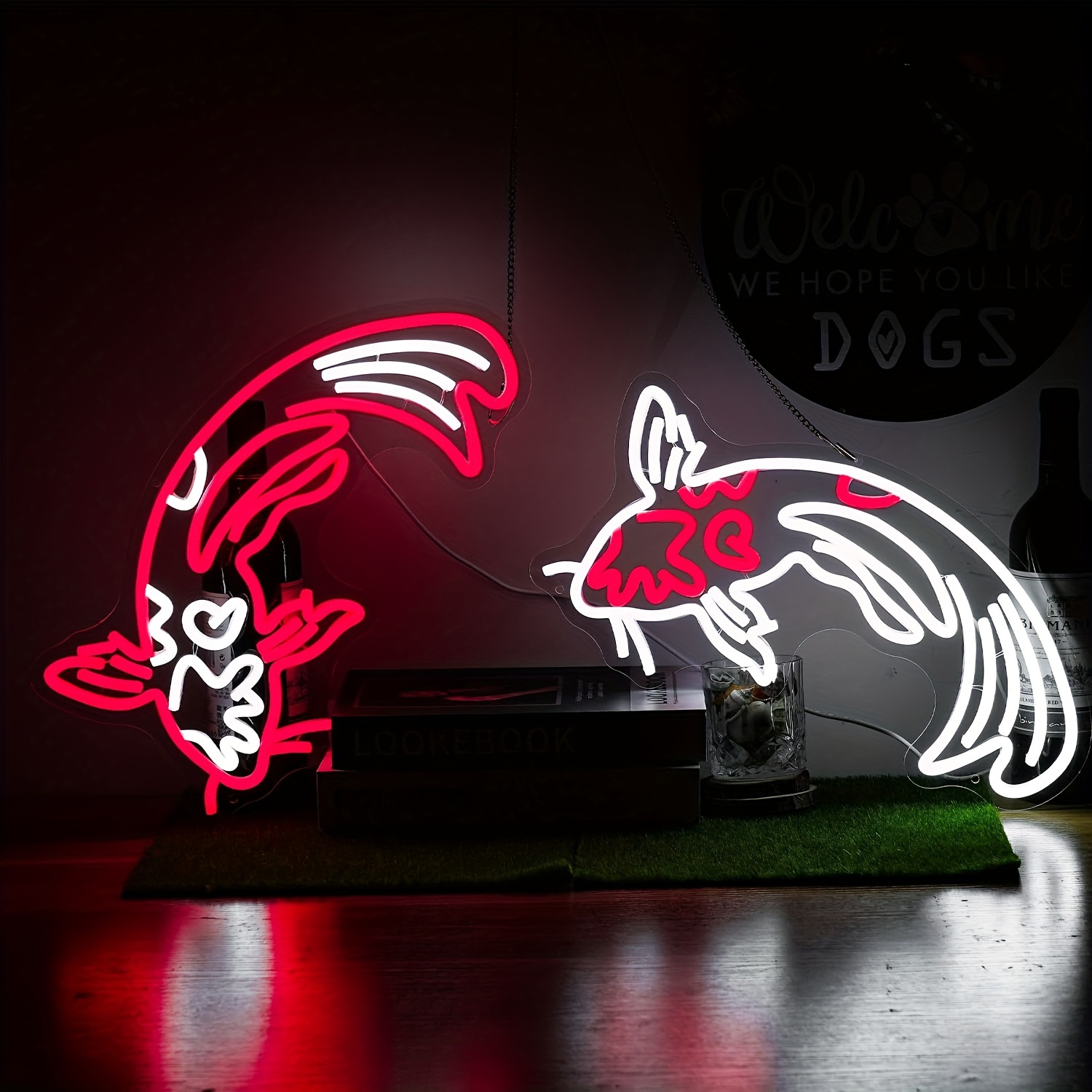 1pc Fish Koi Neon Sign, USB Powered Fish Led Neon Sign Wall Decor, Red  White Lucky Fish Neon Sign For Bar, Restaurant, Living Room Wall Decor,  Atmosph