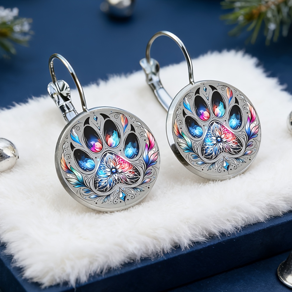 TEMU Paw Print Pattern Earrings, Alloy Material With Glass Inlay, A Fashionable Gift For Women, Delicate Earrings Suitable For Daily Wear