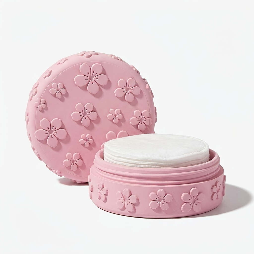 TEMU 1 pz Scatola porta trucco con fiori di ciliegio in e , barattolo antipolvere per cosmetici, protezione da e umidit�, per trucco, spugnette per