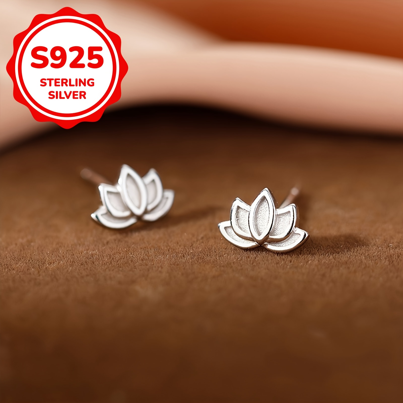 TEMU S925 Silver Mini Lotus Stud Earrings - Hypoallergenic And Elegant Jewelry For Women's