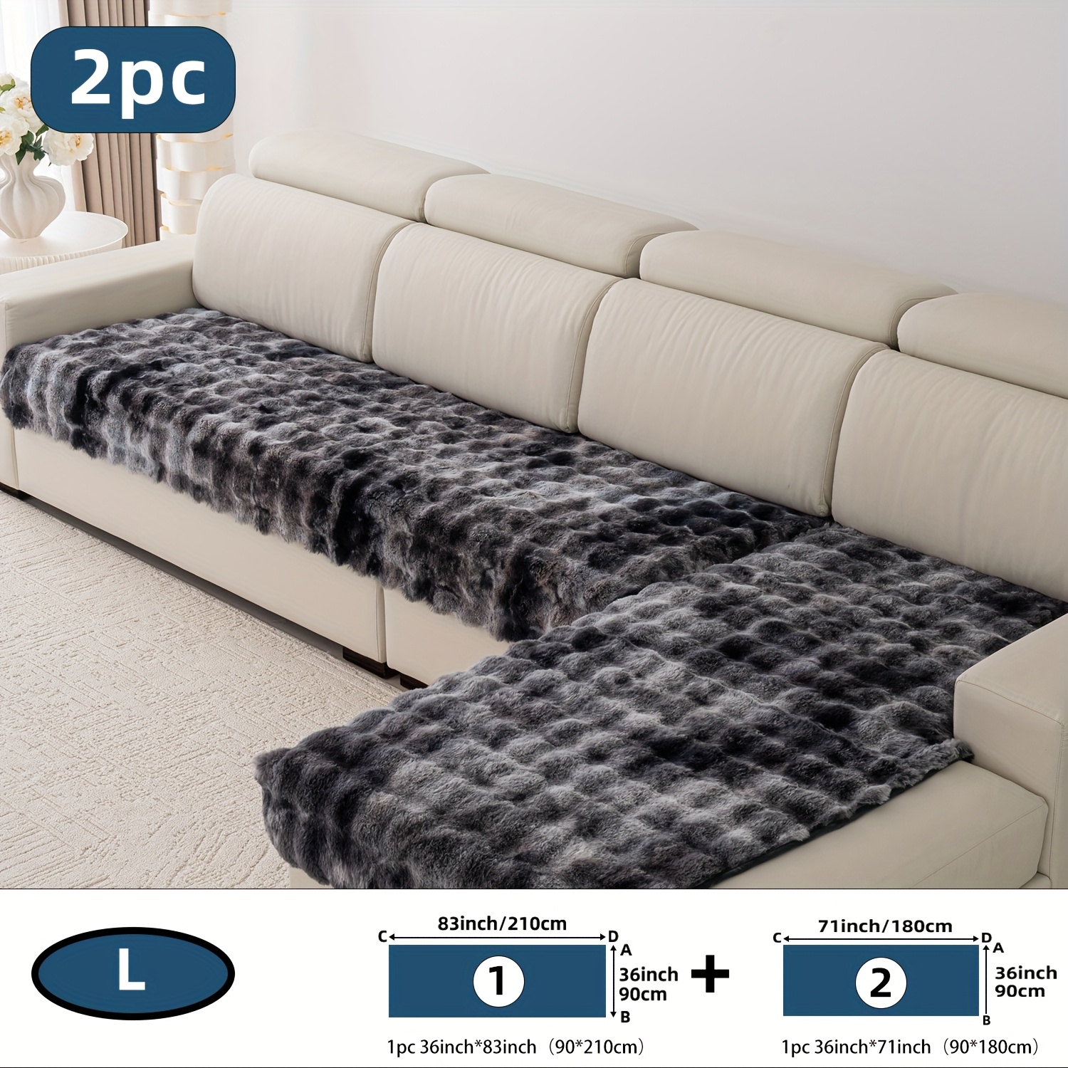 TEMU A Two-piece L-shaped Sofa Cushion Set Made From Gradient Gray Fabric, Featuring Plush Luxury, Slip Resistance, And Durability, Making It An For