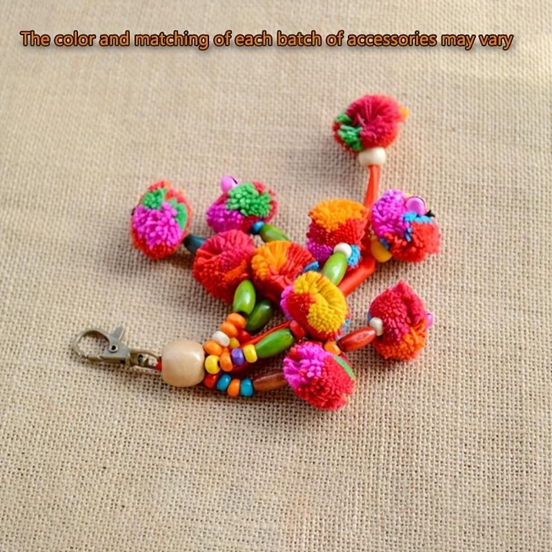 Image of 1 Handmade Colorful Pom-pom Keychain, Suitable For Mother's Day Or Birthday Gifts For. Colors Are Random