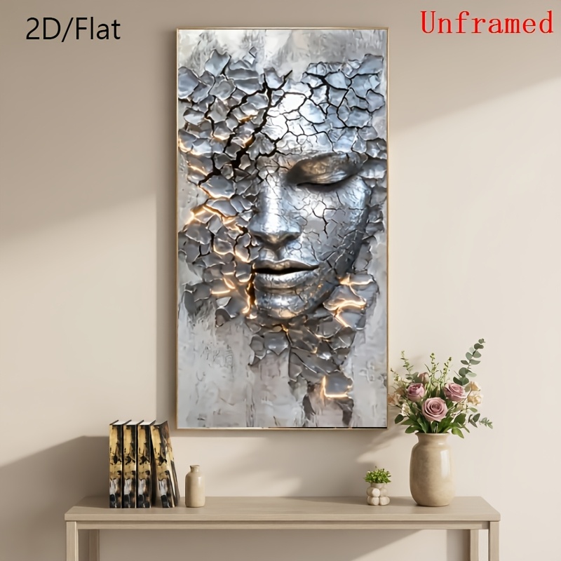 TEMU 2d Flat, 1pc Unframed, Modern Cracked Facial Art Frameless - Abstract Wall Arts, Multicolor Facial Picture For Decor, Christmas, Valentine's Day