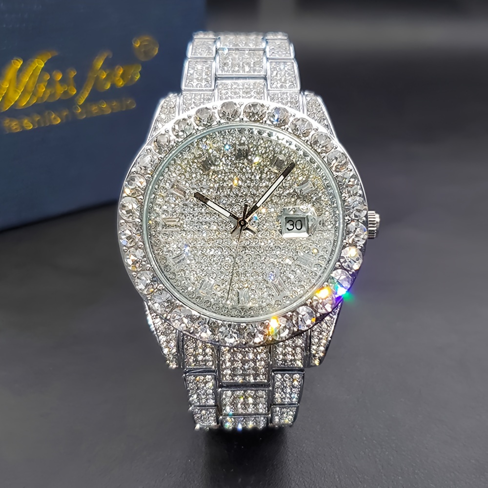 reloj   de negocios para hombre con agua fría y diamantes de cuarzo | no resistente  ,   de aleación de  , correa de gel de sílice, detalles de pedrería, sin batería