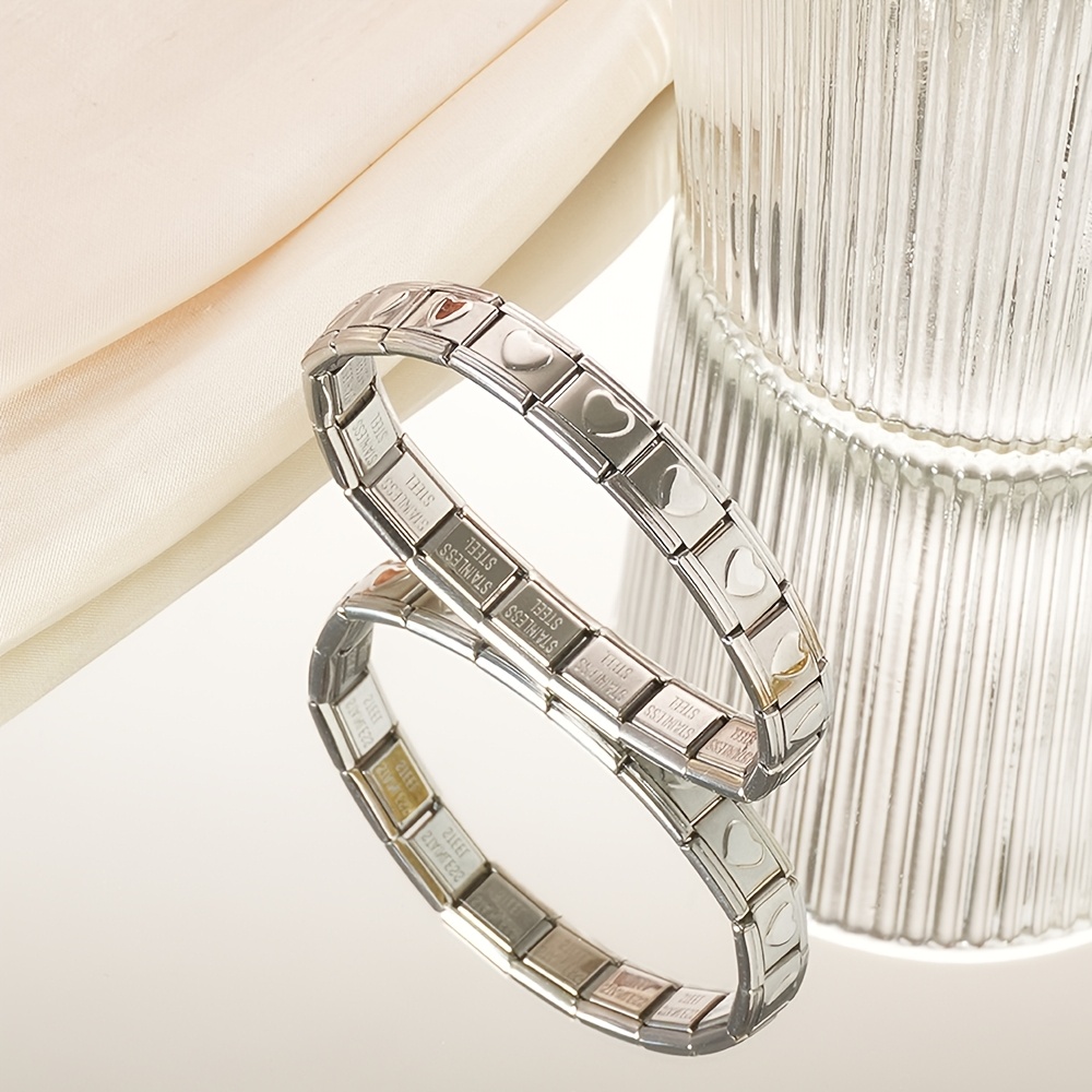 TEMU 1pc Italian-style Plated 18k Heart Bracelet With Elastic Open Bangle, 18-section Diy Stainless Steel Bracelet, Ideal Gifts For Thanksgiving And