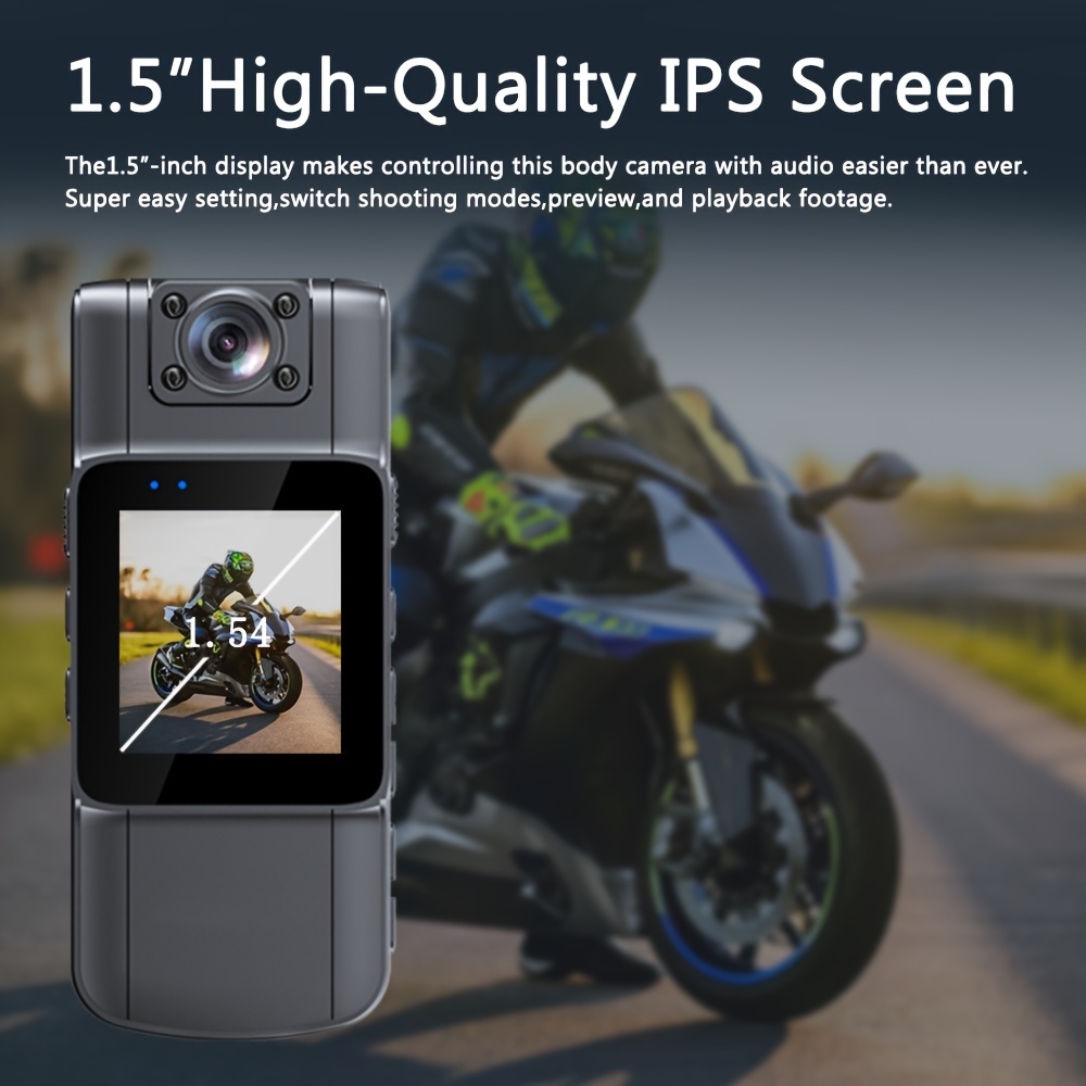 1pc   wearable full hd body camera with 180 rotatable lens ips screen usb charging 1080p smartphone compatible abs night   angle rechargeable 1000mah lithium polymer battery for riding   ideal christmas thanksgiving gift details 4