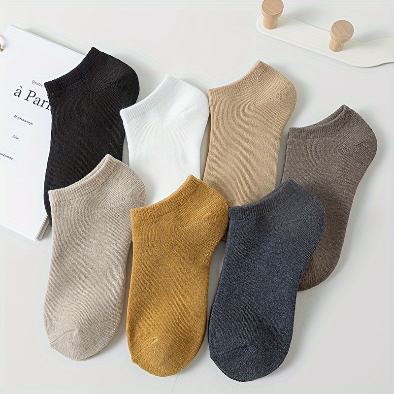 

7 Pairs Women's Fuzzy Rib-knit Ankle Socks, 80% Polyester 20% Elastane, Solid Color, Warm Invisible Socks For Autumn And Winter, Hand Washable