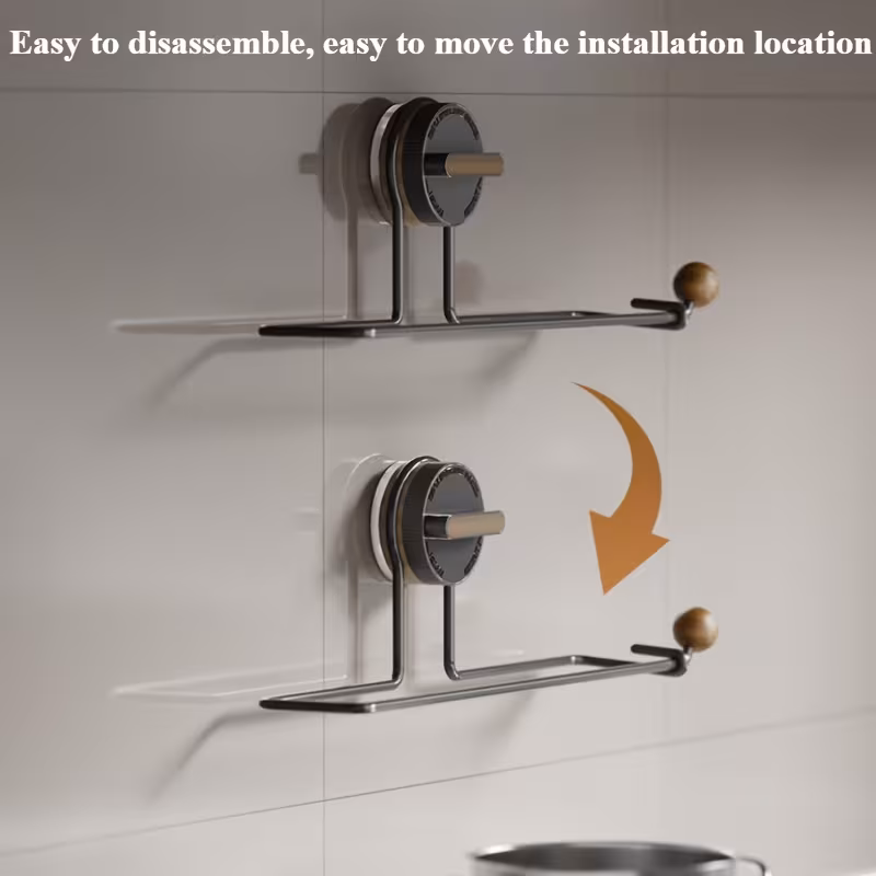 rotating suction cup kitchen towel holder a wall mounted paper towel rack that requires no drilling suitable for towels cling film and fabric rolls designed to for cabinets sinks and countertops Product details 3