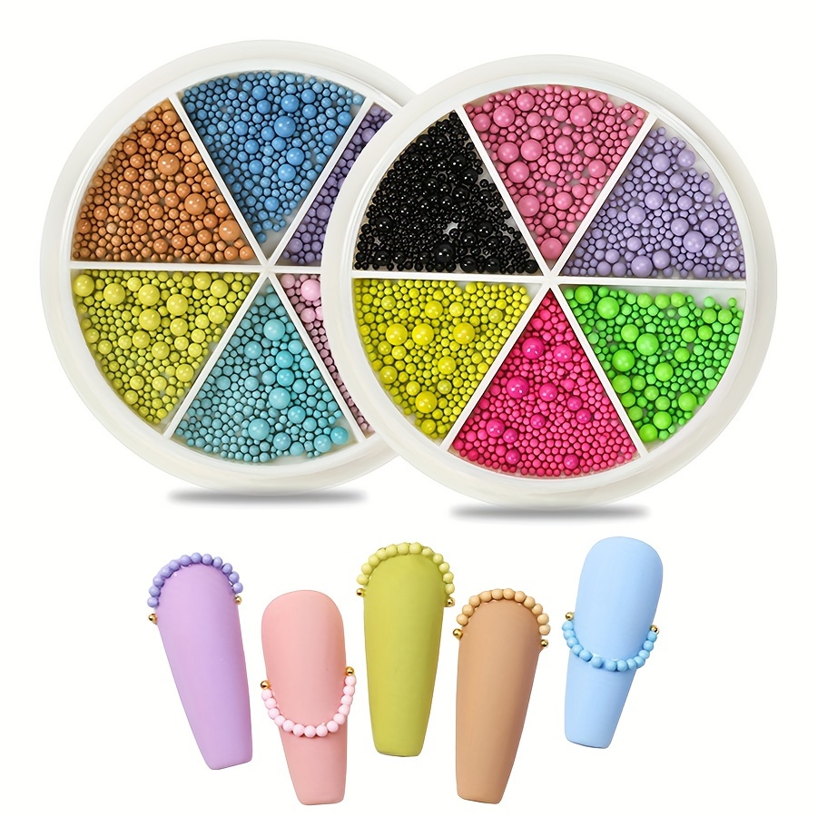 

Art Lalic 3d Nail Art Beads Set - Multicolor Unscented Mini Caviar And Steel Balls, Nail Design Decorations, Mixed Sizes In Storage Wheel