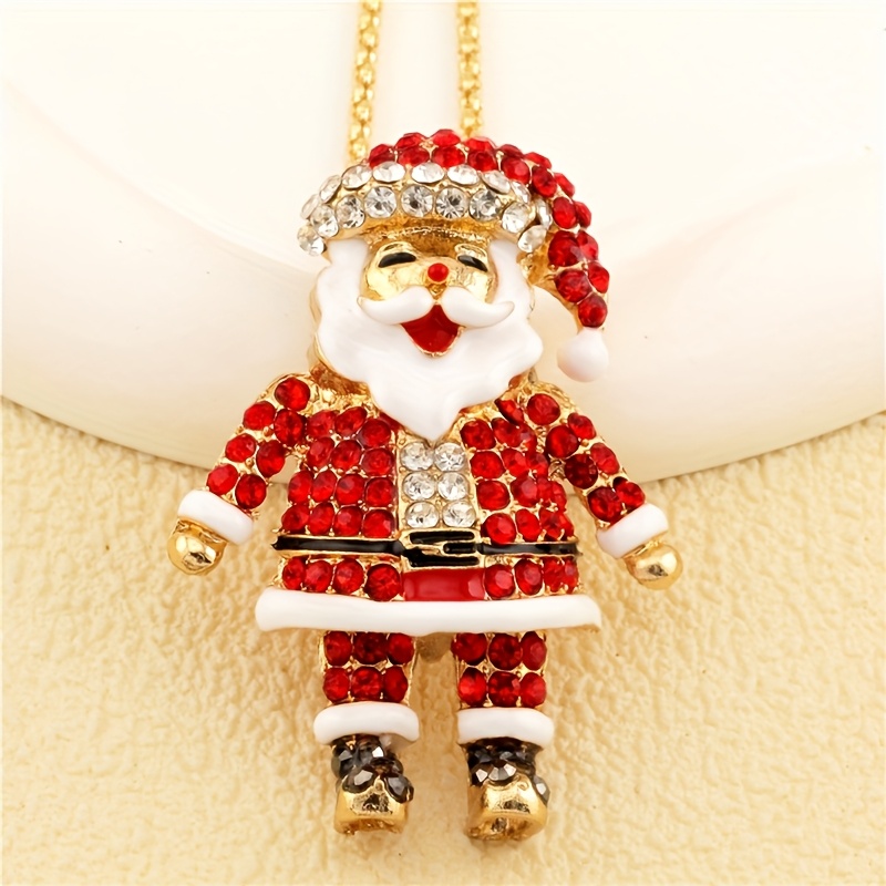 TEMU Collier adorable de Noël en alliage avec Père Noël incrusté de strass, parfait pour de tous , , les fêtes et de Saint-Valentin