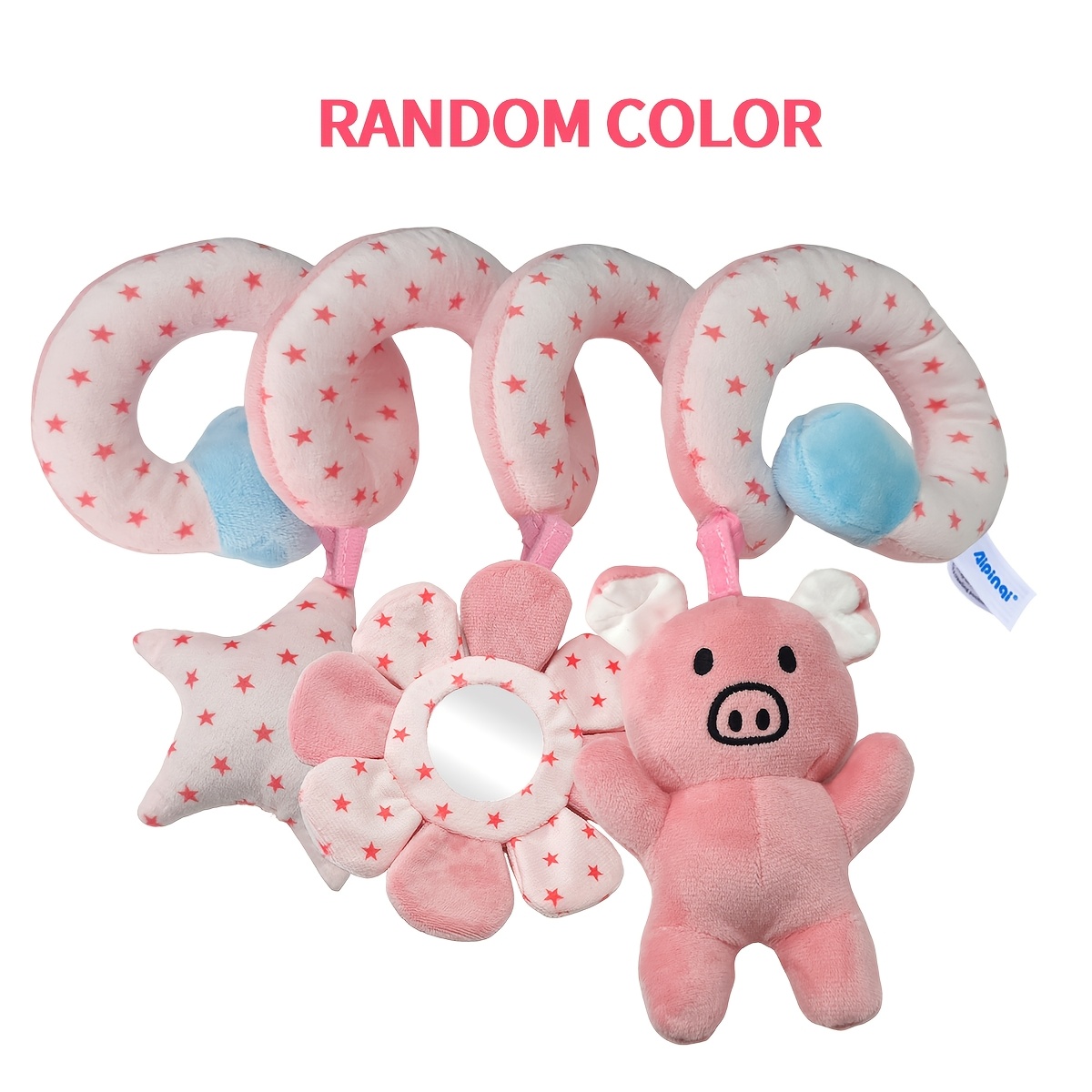Baby Pink Piggy Hanging Rattle Toy, Soft Plush Crib Mobile With Mirror And Star Doll, Soothing Stroller And Crib Toy, Newborn Sensory Development Gift Random Additions Color