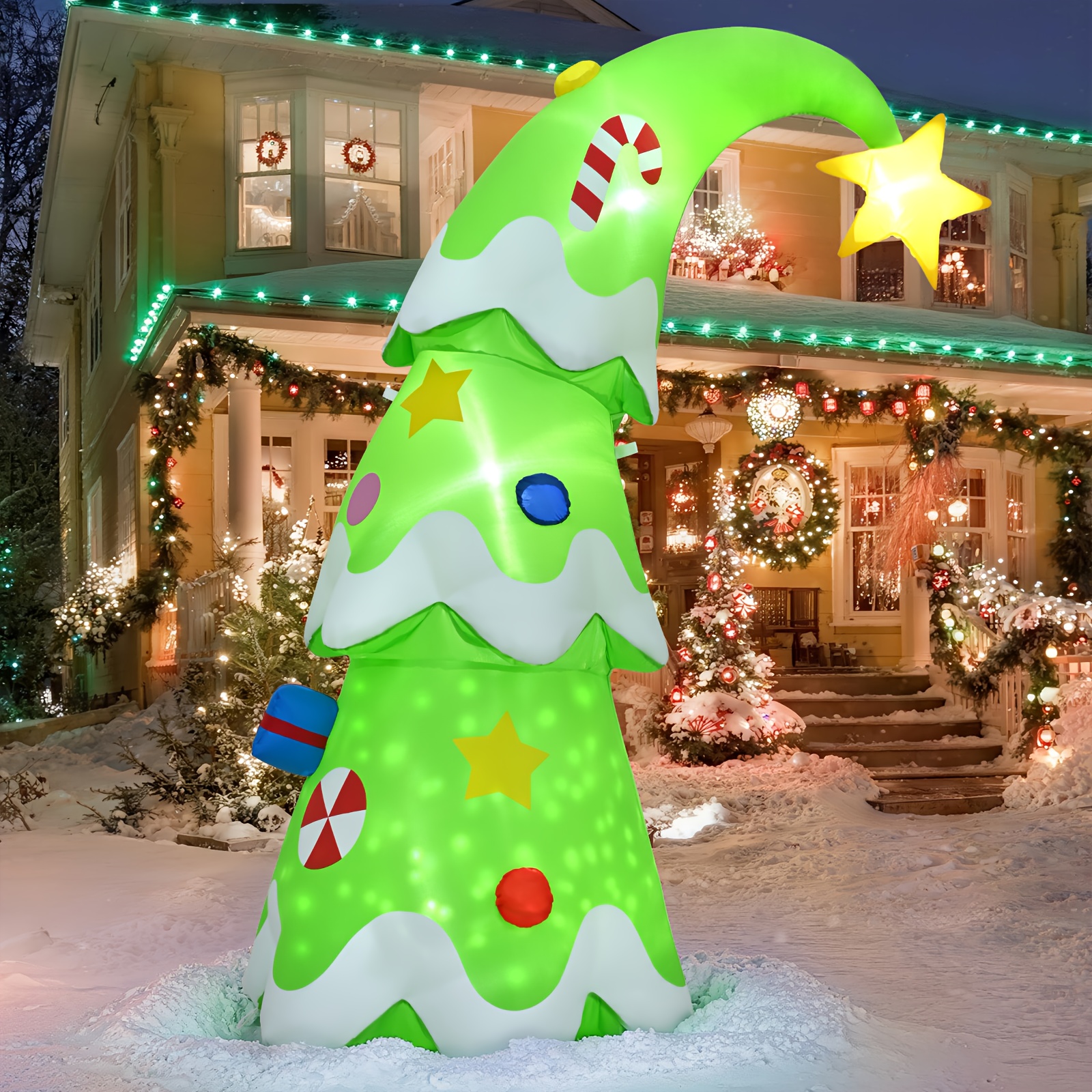 TEMU 6ft Christmas Outdoor Inflatable Model Decorations, Christmas Tree Blow Up Yard Decorations With Built-in Rotating Sparkling Snowflake Lights,